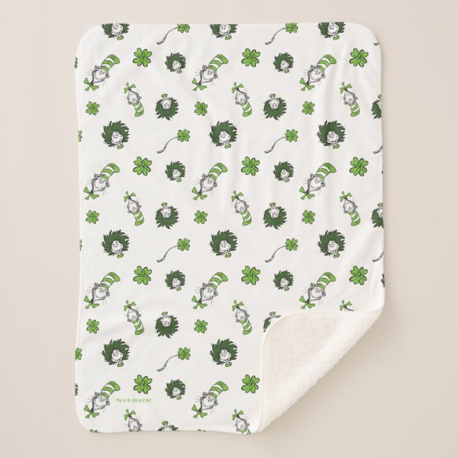 Dr. Seuss | Cat in the Hat Clover Pattern Sherpa Blanket (Front)