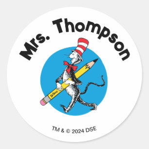 Dr. Seuss   Cat in the Hat Custom Name Classic Round Sticker