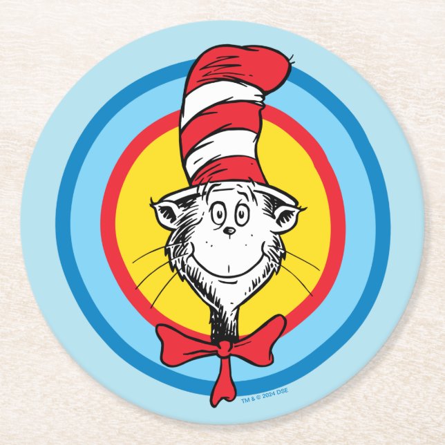 Dr. Seuss | Cat in the Hat Head Graphic Round Paper Coaster (Front)