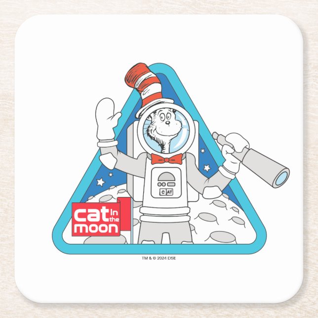 Dr. Seuss | Cat in the Moon Outer Space Graphic Square Paper Coaster (Front)