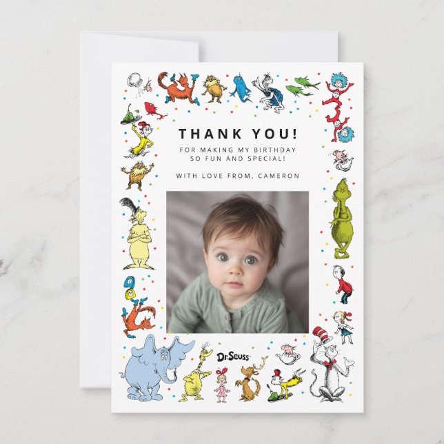 Dr. Seuss Character Confetti | Kids Birthday Thank You Card (Front)