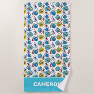 Dr. Seuss   Characters With Pencils Pattern Beach Towel