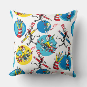 Dr. Seuss   Characters With Pencils Pattern Cushion