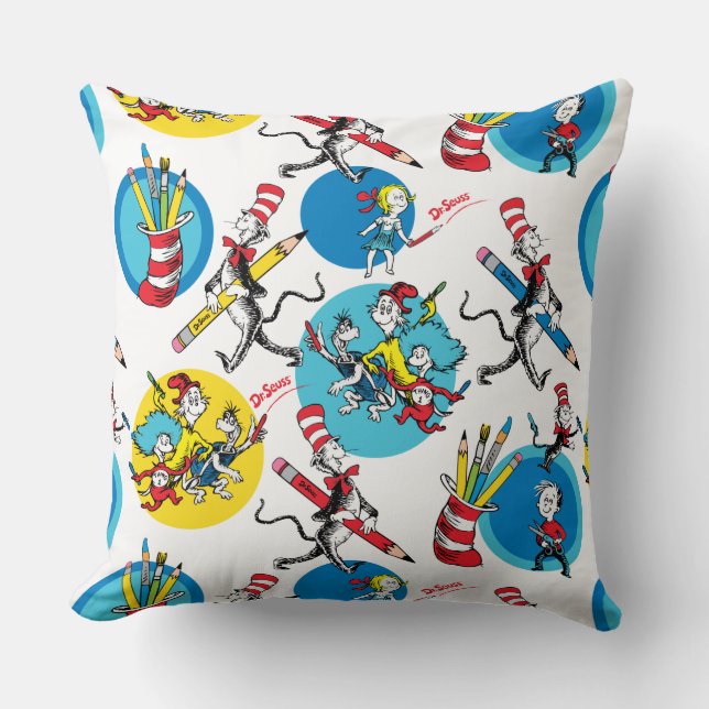 Dr. Seuss | Characters With Pencils Pattern Cushion (Front)