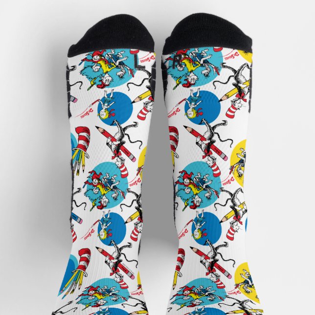 Dr. Seuss | Characters With Pencils Pattern Socks (Top)