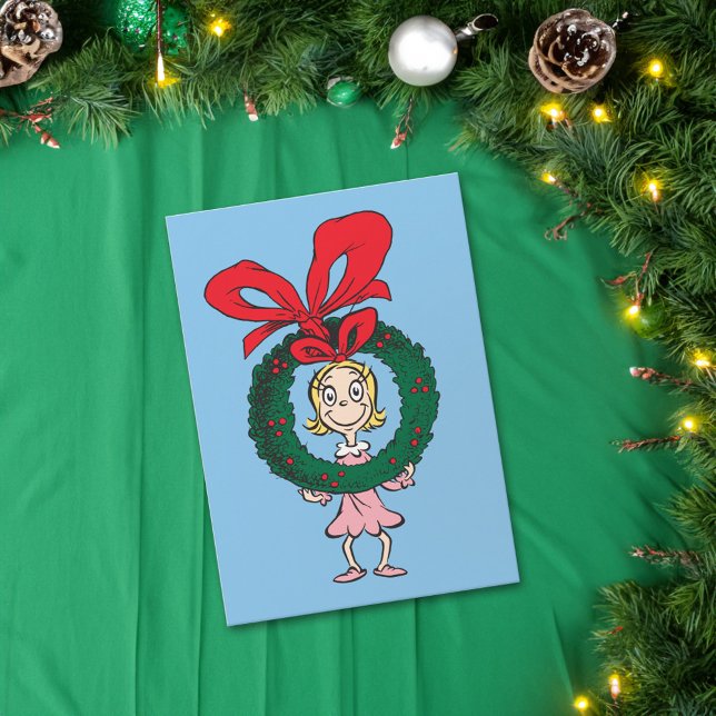 Dr. Seuss | Cindy-Lou Who - Wreath Holiday Card (Card on table)