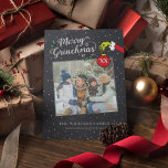 Dr. Seuss | Foil Merry Grinchmas Family Christmas<br><div class="desc">Celebrate the Holidays with Grinch this year! This rustic chalkboard design features the text "Merry Grinchmas" and the iconic Grinch hand. Personalize by adding your favorite family photo and names.</div>