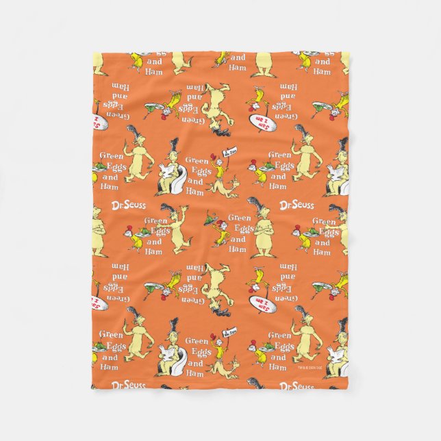 Dr. Seuss Green Eggs and Ham Character Pattern Fleece Blanket (Front)