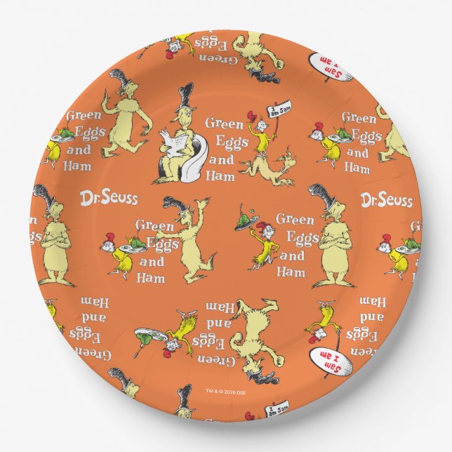 Dr. Seuss Green Eggs and Ham Character Pattern Paper Plate (Front)