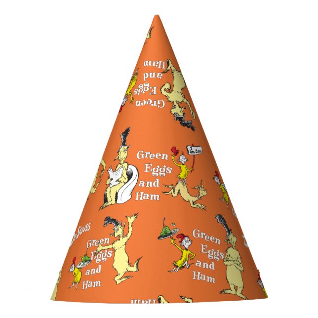 Dr. Seuss Green Eggs and Ham Character Pattern Party Hat (Front)