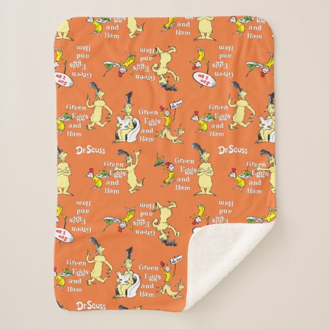 Dr. Seuss Green Eggs and Ham Character Pattern Sherpa Blanket (Front)