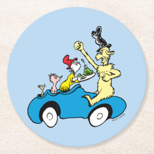 Dr. Seuss Green Eggs and Ham Characters in Car Round Paper Coaster