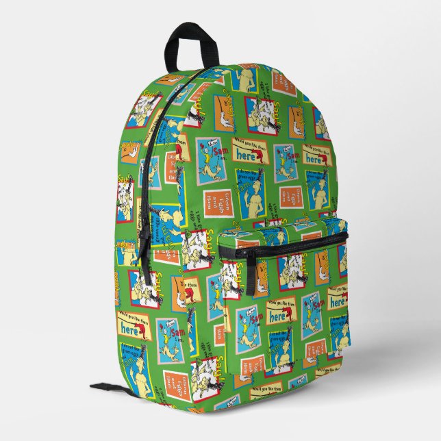 Dr. Seuss Green Eggs and Ham Story Quotes Printed Backpack (Back Corner Left)