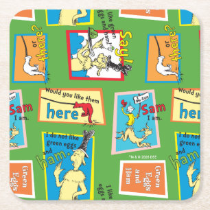 Dr. Seuss Green Eggs and Ham Story Quotes Square Paper Coaster