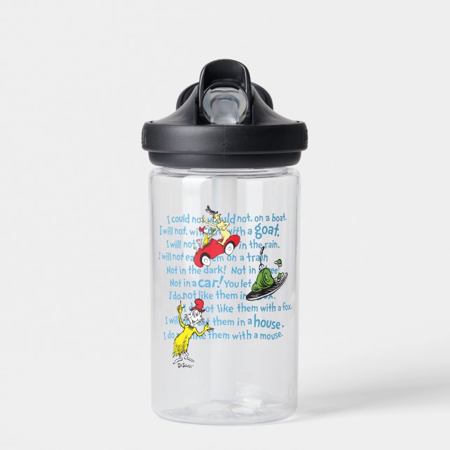 Dr. Seuss | Green Eggs And Ham Storybook Pattern Water Bottle (Front)