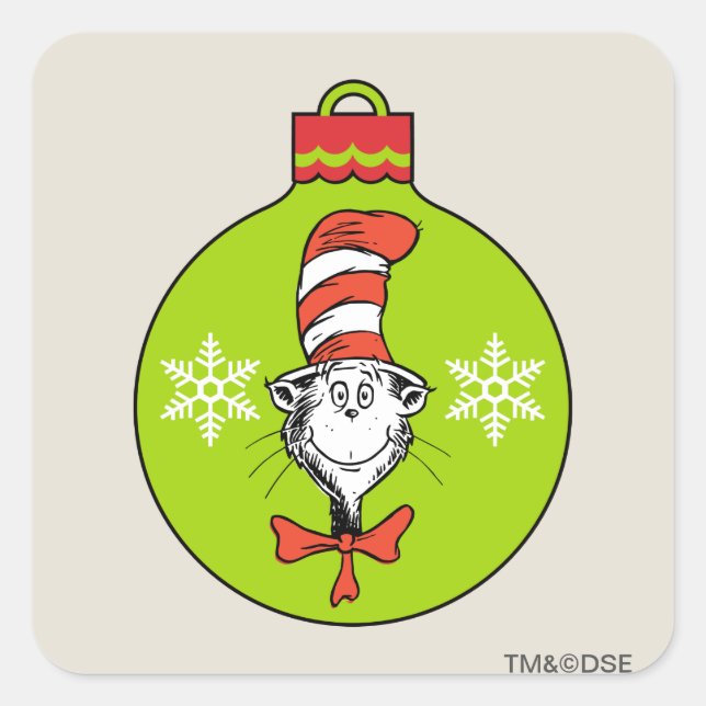 Dr. Seuss | Grinch | Cat in the Hat Ornament Square Sticker (Front)