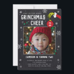 Dr. Seuss | Grinch Chalkboard Photo Birthday<br><div class="desc">Add a touch of whimsical mischief to your birthday celebration with our customisable Grinch Birthday Card! Featuring a charming chalkboard background, this card is perfect for those who love a blend of classic and playful design. The iconic Grinch hand, holding an ornament, adds a fun and festive element that can...</div>