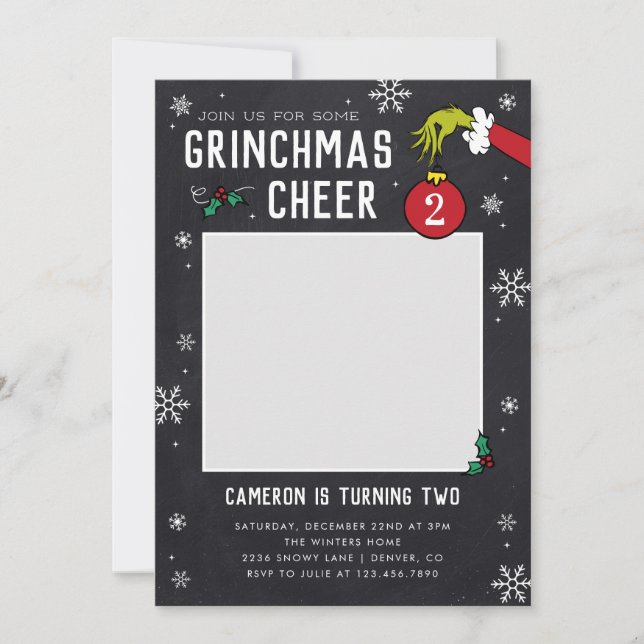 Dr. Seuss | Grinch Chalkboard Photo Birthday Invitation (Front)