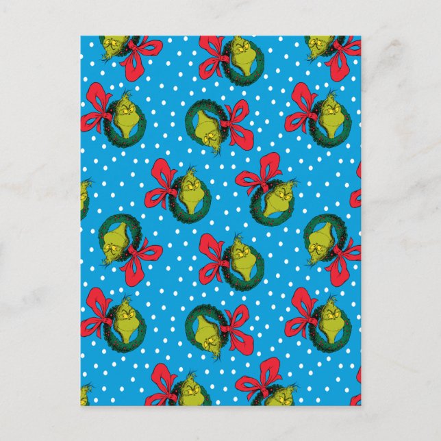 Dr. Seuss | Grinch | Christmas Wreath Pattern Holiday Postcard (Front)
