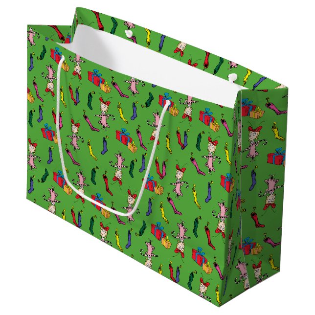 Dr. Seuss | Grinch | Cindy-Lou Who Pattern Large Gift Bag (Front Angled)
