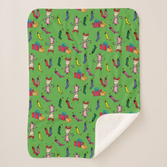 Dr. Seuss | Grinch | Cindy-Lou Who Pattern Sherpa Blanket (Front)