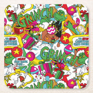Dr. Seuss   Grinch Colourful Pattern Square Paper Coaster