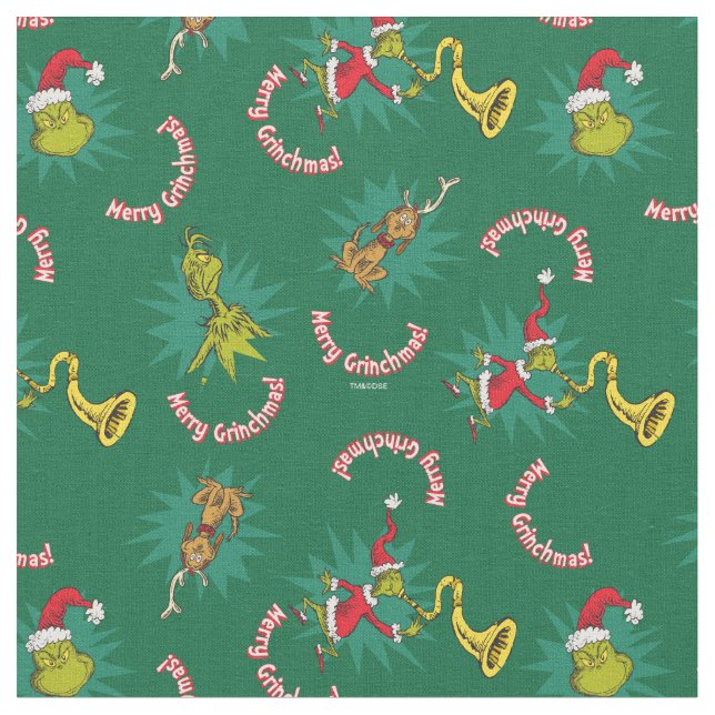 Dr. Seuss | Grinch | Merry Grinchmas Pattern Fabric (Close Up)