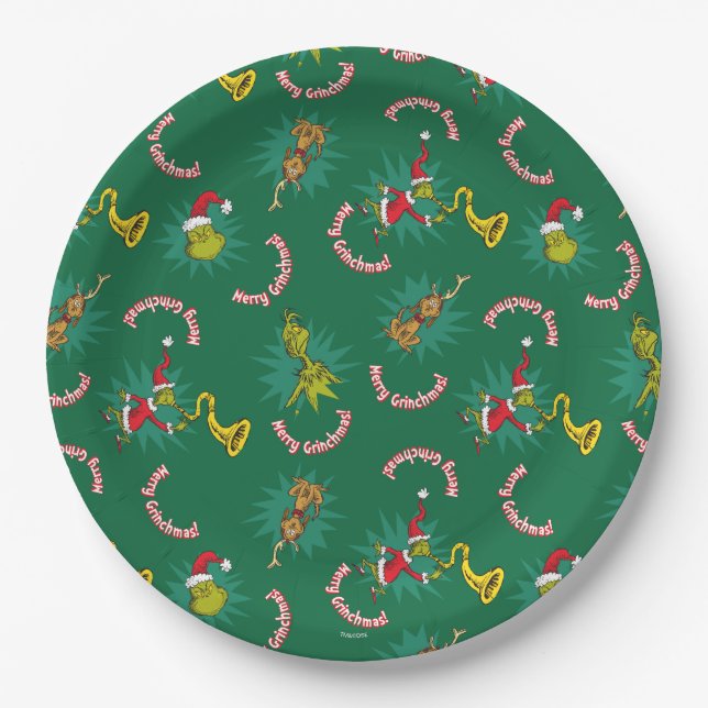Dr. Seuss | Grinch | Merry Grinchmas Pattern Paper Plate (Front)