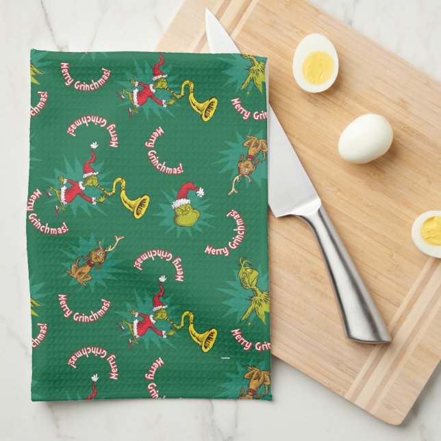 Dr. Seuss | Grinch | Merry Grinchmas Pattern Tea Towel (Quarter Fold)