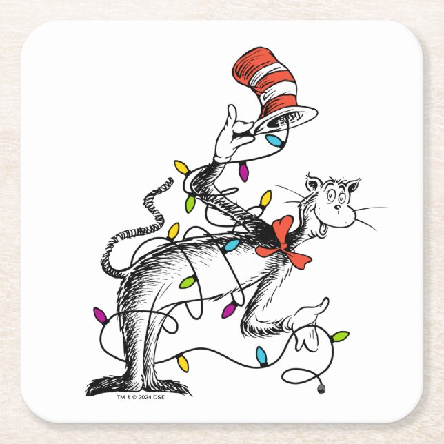 Dr. Seuss | Grinch | Mischievous Cat in the Hat Square Paper Coaster (Front)