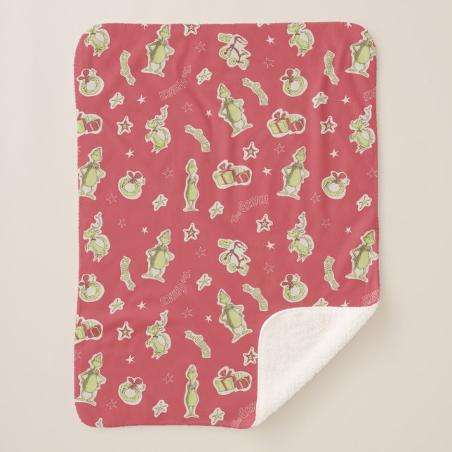 Dr. Seuss | Grinch | Red Christmas Pattern Sherpa Blanket (Front)