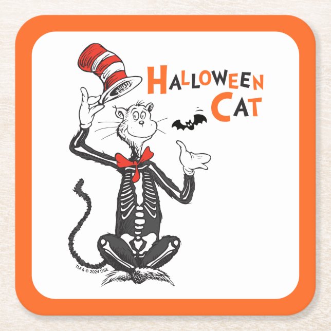Dr. Seuss | Halloween Cat in the Hat Square Paper Coaster (Front)