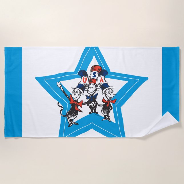 Dr. Seuss | Little Cats USA Hats Graphic Beach Towel (Front)