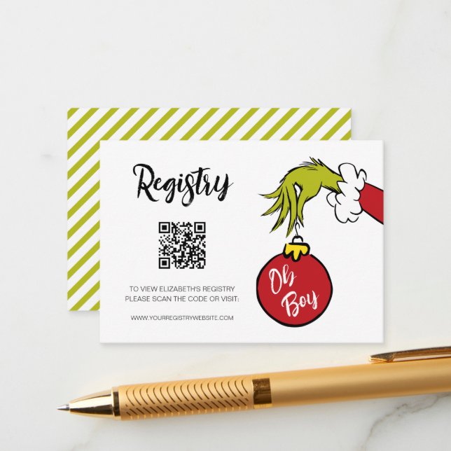 Dr. Seuss | Oh Boy Grinch Baby Shower Registry Enclosure Card (Front/Back In Situ)