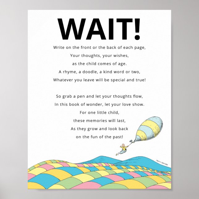 Dr. Seuss | Oh, The Places Guest Book Party Sign (Front)