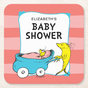 Dr. Seuss   One Fish - Girl Baby Shower Square Paper Coaster