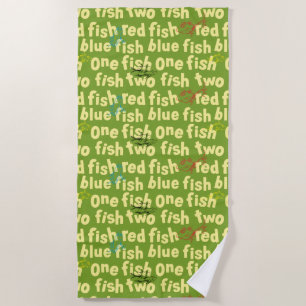 Dr. Seuss One Fish Two Fish Typography Pattern Beach Towel