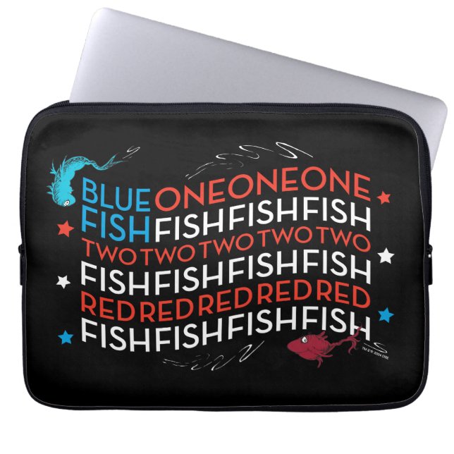 Dr. Seuss | Red Fish Blue Fish US Flag Graphic Laptop Sleeve (Front)