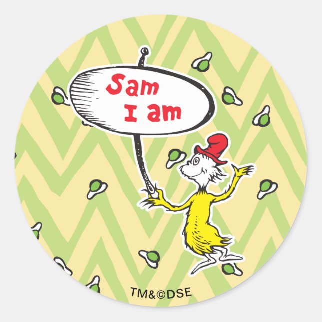 Dr. Seuss | Sam-I-Am Holding Sign Classic Round Sticker (Front)