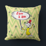 Dr. Seuss | Sam-I-Am Holding Sign Cushion<br><div class="desc">Don't knock it until you try it, you might just like it! GREEN EGGS AND HAM is a classic Dr. Seuss story where Sam-I-Am tries to get his friend to try some green eggs and ham, and he does indeed end up loving them. Check out Sam-I-Am holding up a sign...</div>