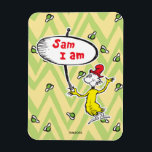 Dr. Seuss | Sam-I-Am Holding Sign Magnet<br><div class="desc">Don't knock it until you try it, you might just like it! GREEN EGGS AND HAM is a classic Dr. Seuss story where Sam-I-Am tries to get his friend to try some green eggs and ham, and he does indeed end up loving them. Check out Sam-I-Am holding up a sign...</div>