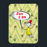 Dr. Seuss | Sam-I-Am Holding Sign Magnet<br><div class="desc">Don't knock it until you try it, you might just like it! GREEN EGGS AND HAM is a classic Dr. Seuss story where Sam-I-Am tries to get his friend to try some green eggs and ham, and he does indeed end up loving them. Check out Sam-I-Am holding up a sign...</div>