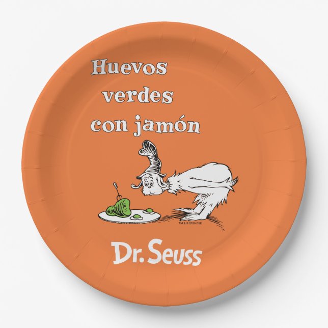 Dr. Seuss Spanish Green Eggs and Ham Paper Plate (Front)