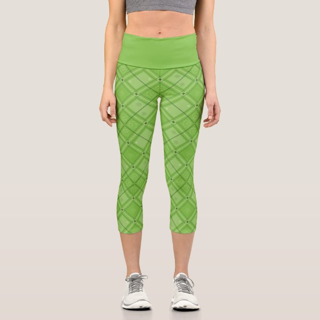 Dr. Seuss | St. Patrick's Day Plaid Pattern Capri Leggings (Front)