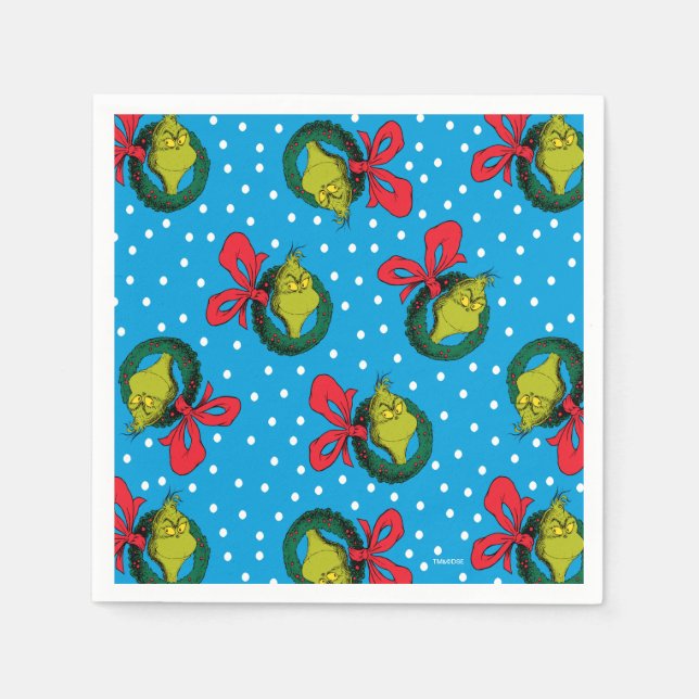 Dr. Seuss | The Grinch | Christmas Wreath Pattern Napkin (Front)