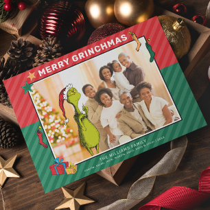 Dr. Seuss   The Grinch Family Photo Holiday Postcard
