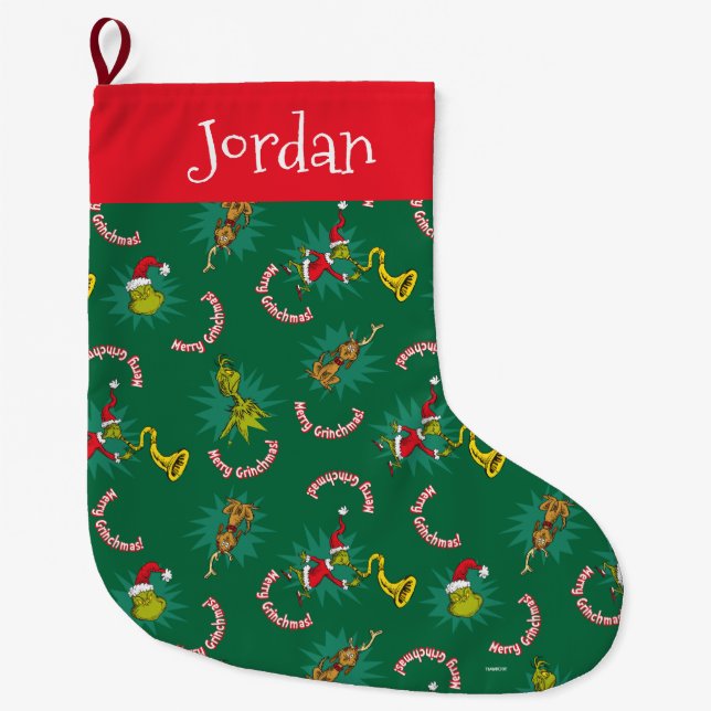 Dr Seuss | The Grinch | Merry Grinchmas Pattern Large Christmas Stocking (Front)