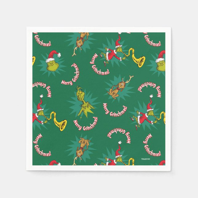 Dr Seuss | The Grinch | Merry Grinchmas Pattern Napkin (Front)