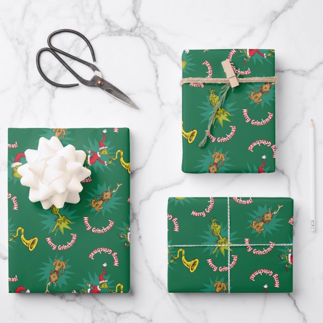 Dr. Seuss | The Grinch | Merry Grinchmas Pattern Wrapping Paper Sheet (Front)