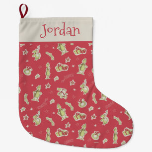 Dr Seuss   The Grinch   Red Christmas Pattern Large Christmas Stocking